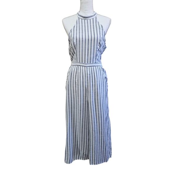 american eagle Pants - American Eagle Striped Wide Leg Jumpsuit Halter Open Back Size M